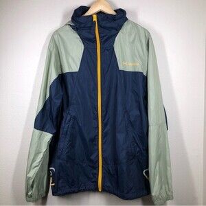 Columbia Point Park Men’s Hooded Light Weight Windbreaker Jacket Blue Green M